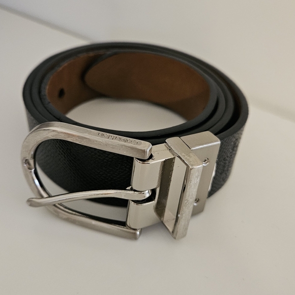 Calvin Klein Black and Brown Belt with Silver Buckle - Picture 1 of 5